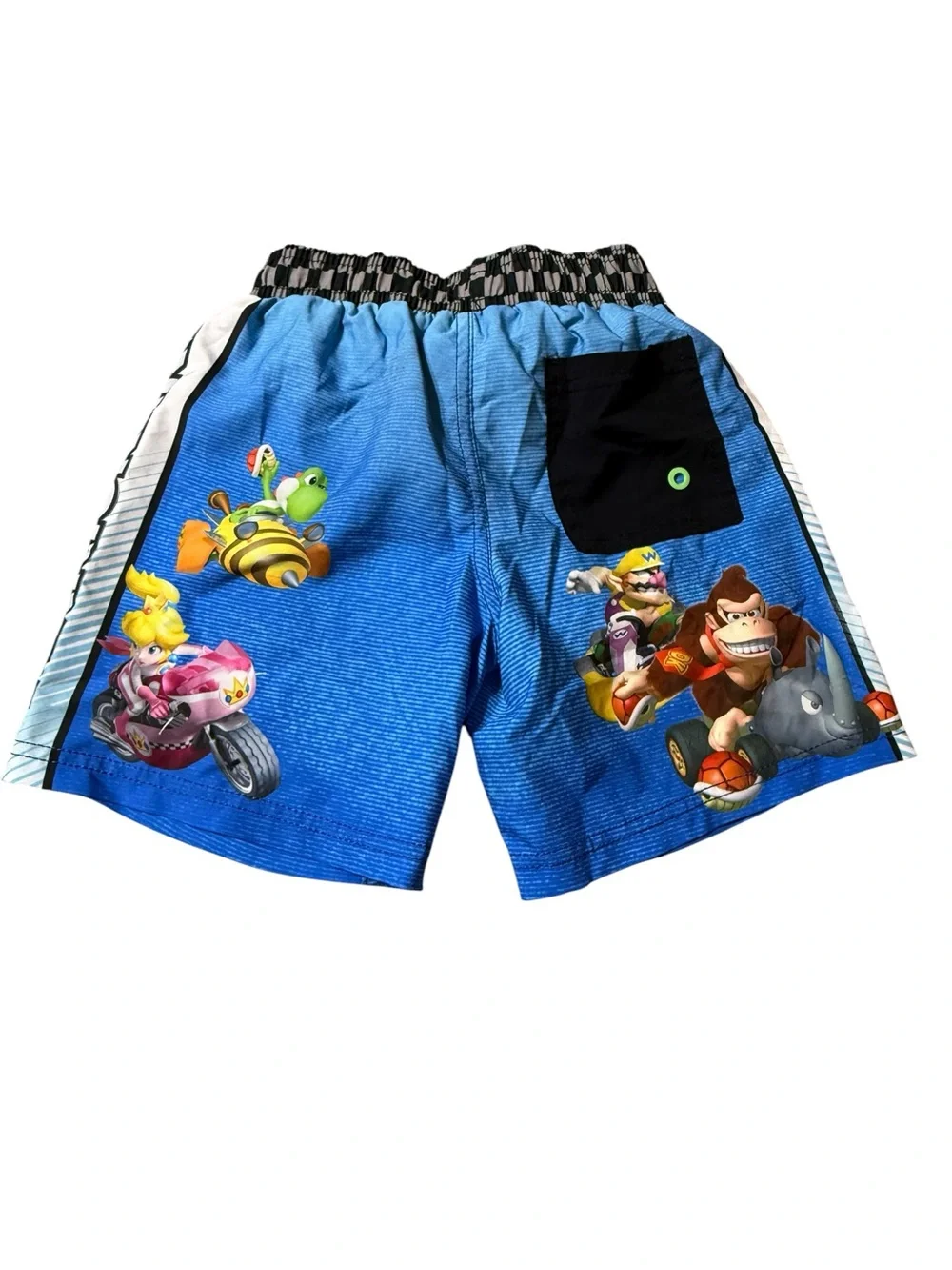 Nintendo Mario Kart Boys Swim Trunks Size 4/5 XS Blue Checkered Bathing Suit